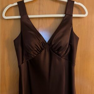 Revelry Brown Satin V-Neck Sleeveless Bridesmaid Dress